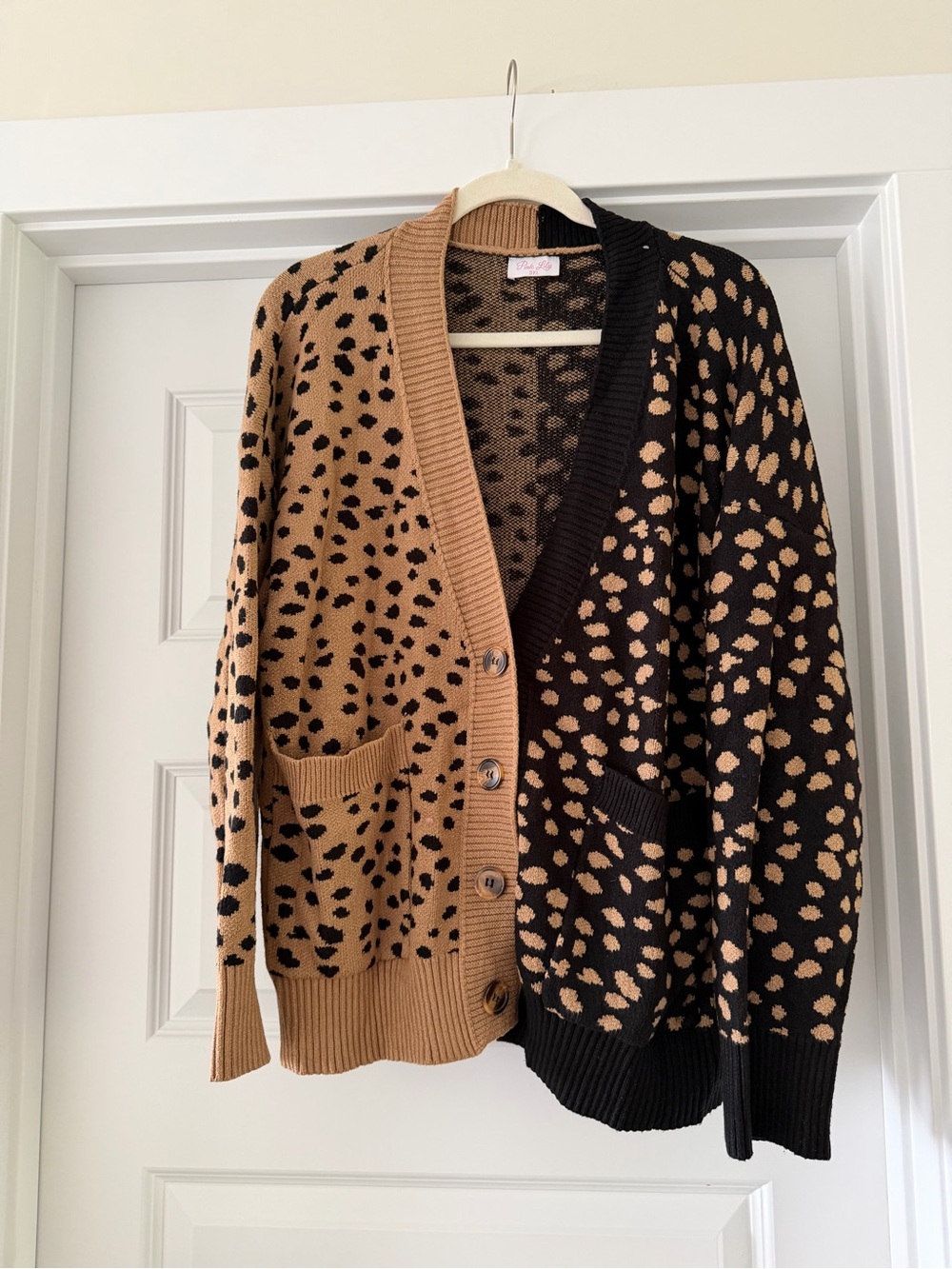 Pink Lily Two-Tone Leopard Cardigan - Tan & Black